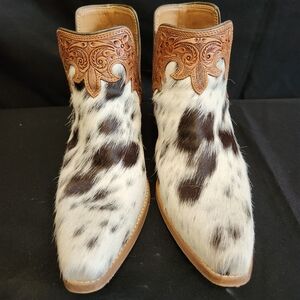 Myra Brown and White Cowhide Ankle Boots